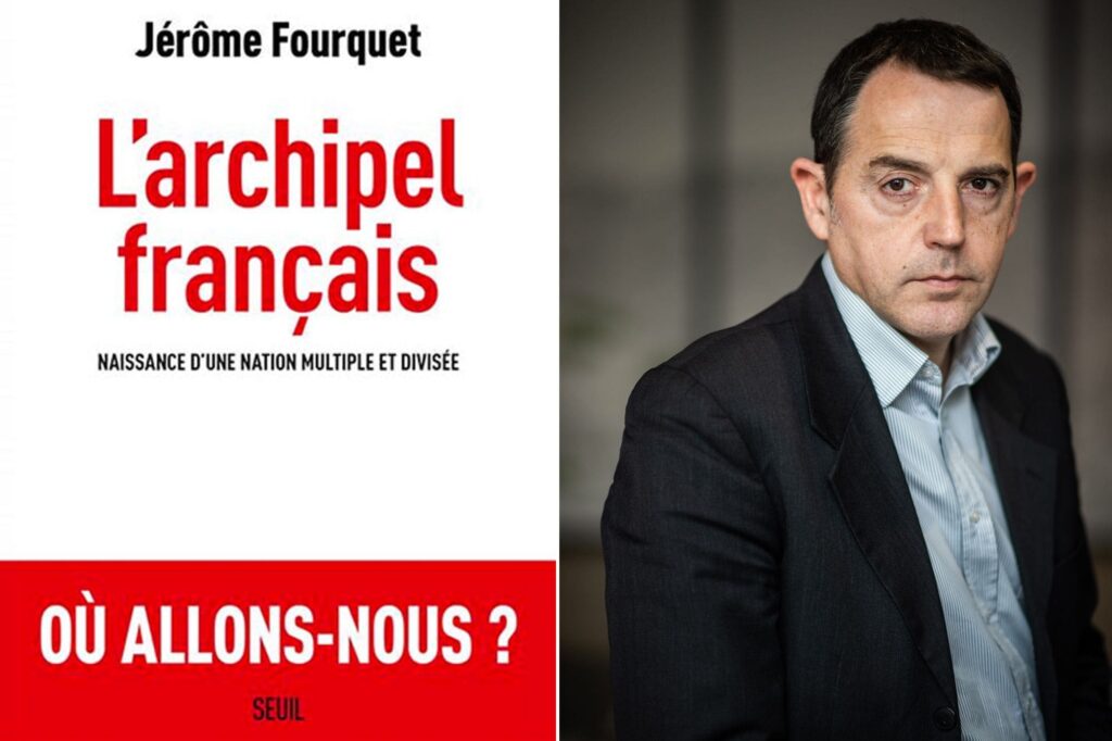Pour illustrer la place du Cantal dans l'Archipel français, la couverture du livre et leportrait de l'auteur